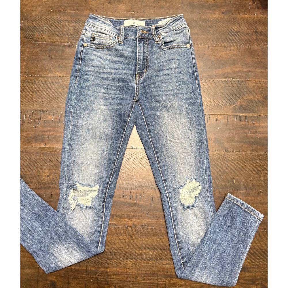 Kancan Women's/Junior Size 1/24 Light Wash Distressed Skinny Jeans Stretch Denim